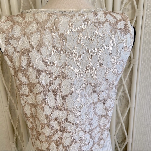 Anthropologie Top Meadow Rue Glimmer Lace Pleat Back Sequin Sleeveless Tank Med - Picture 10 of 16